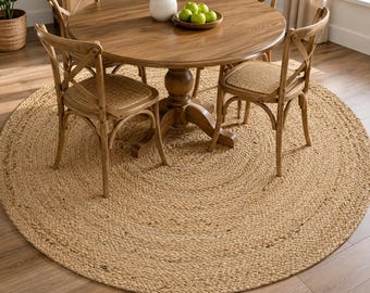 Natürlicher runder Juteteppich, handgeflochtener Juteteppich, Boho Bodenteppich, Bauernhausteppich, Naturfaserteppich, Wohnzimmerdekor, Eingangsbereich