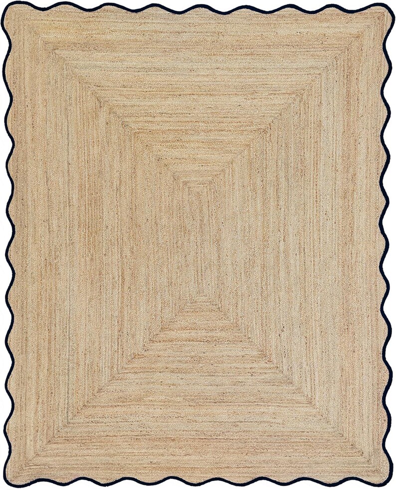 Handgemaakt geschulpt jute tapijt, natuurlijk tapijt, boho tapijt, boerderijdecor tapijt, golvend randtapijt, gangtapijt, woonkamertapijt afbeelding 5