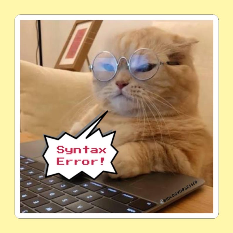 Grumpy Cat Programmer Syntax Error Sticker | Coding Sticker Decal | Bioinformatics Laptop Sticker | Programmer Gift image 1