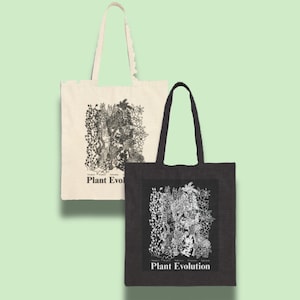 Plant Evolution Cotton Canvas Tote Bag | Botanical Illustration | Botanist & Plant Biologists | Vintage Floral Print