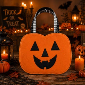 Pumpkin Trick or Treat Bag Sewing Pattern PDF, Halloween Candy Tote Pattern, Felt Jack O Lantern Bag Tutorial, DIY Kids Halloween Bag