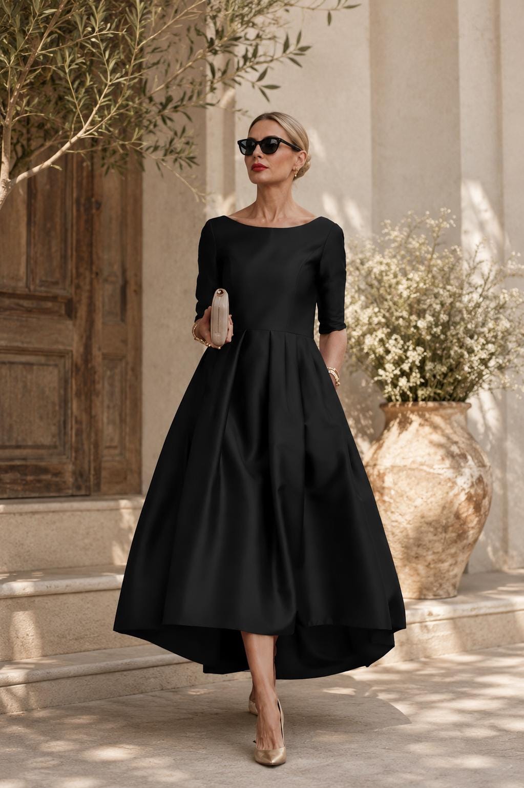 old fashioned high neck black dress Black 1960s Rhinestone Solid Halter Dress