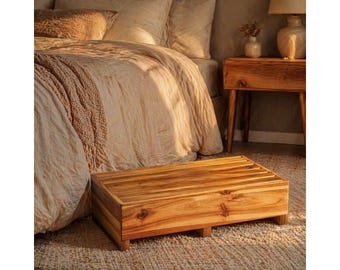 One Step Stool Wooden Bed Step for Elderly Adults Kids, Walnut Bedside Bathroom Kitchen Non Slip Foot Stool 550 lb Support