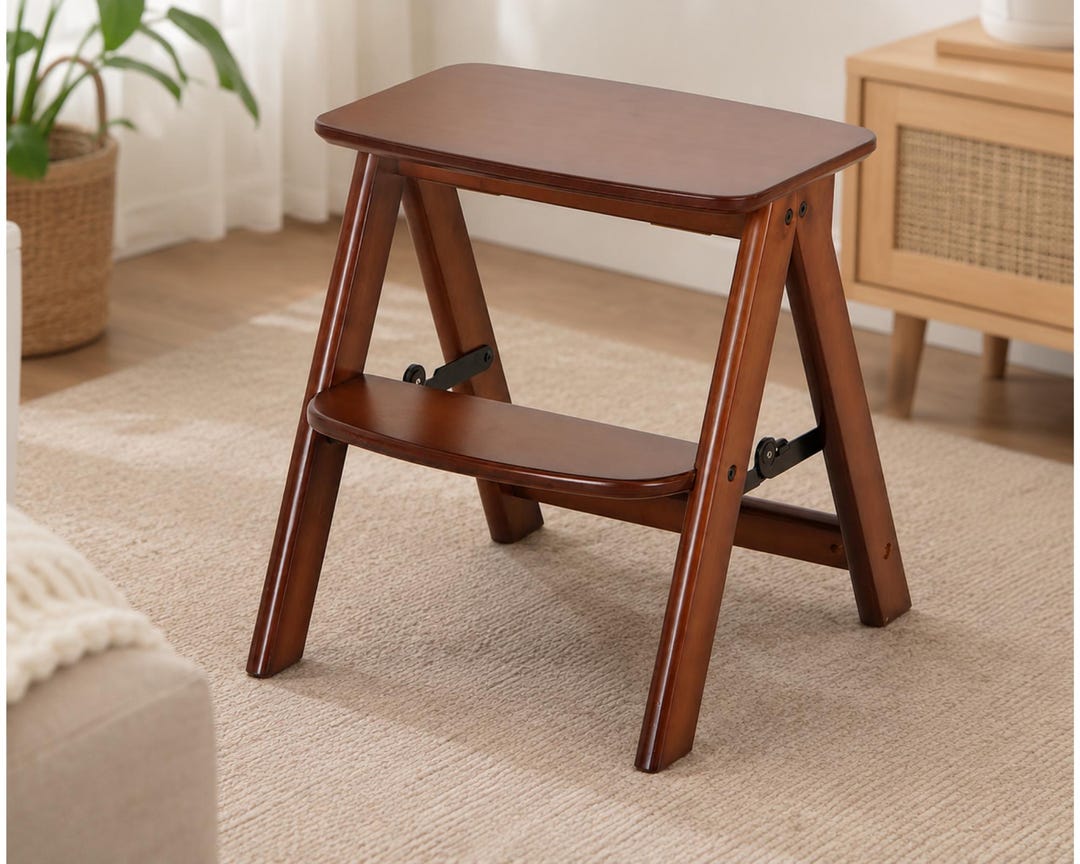 Bamboo Step Ladder Folding Step Stool for Adults, Foldable 3 Step ...