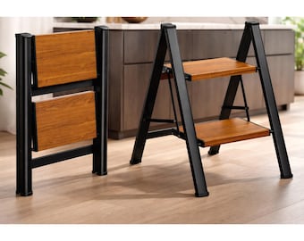 Step Ladder Folding 2 Step Stool Lightweight Aluminum Anti Slip Wide Pedal 330 lbs Capacity Compact Kitchen Household Ladder