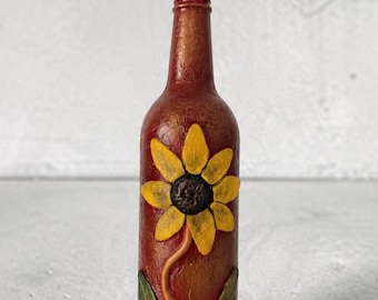 Handmade Sunflower Glass Oil Bottle 750ml | Rustic Kitchen Decor Olive Oil Dispenser | Unique Gift Idea