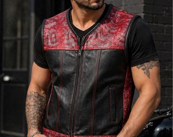 Club Style Leather Vest for Brotherhood Riders – Red Python