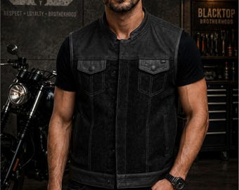 Denim Biker Vest for Everyday Riders – Black Denim