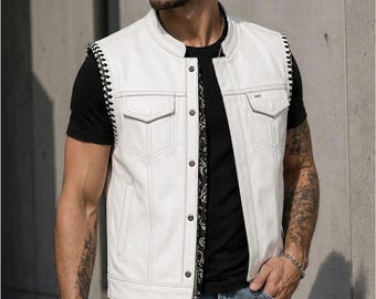 Motorcycle Vest for Road Captains – White Braid