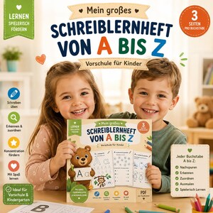 Libro de práctica de escritura de la A a la Z para preescolar y 1.er grado | Aprendiendo las letras con animales | Cuaderno de ejercicios de motricidad fina en PDF | Trazado, emparejamiento y coloreado