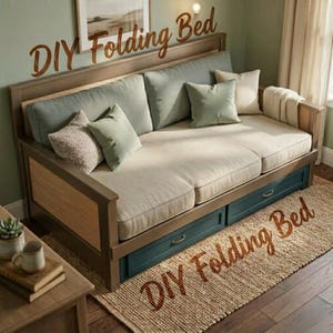 DIY-ritningar för utrullbar dagbädd i PDF-format | Ritning för hopfällbar bäddsoffa | Träsäng i trä | Digital nedladdning av byggplats för utrymmesbesparande möbler