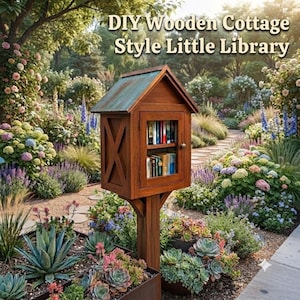 Bauplan für eine kleine Bibliothek im Landhausstil aus Holz (PDF) | Kostenlose Baupläne für eine Gartenbibliothek | Garten-Bücherbox (digitaler Download)