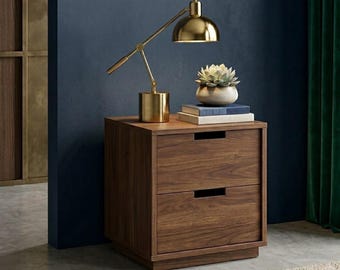 Modern Cutout Nightstand Plans | 2-Drawer Bedside Table Blueprint (PDF Download)