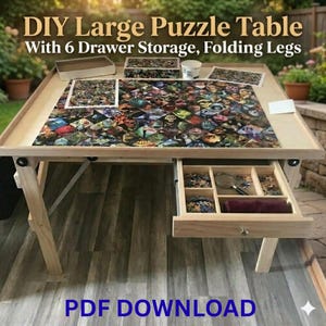DIY Large Puzzle Table Plans | 6 Drawer Storage, Folding Legs (PDF Download)