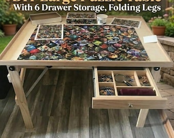 DIY Large Puzzle Table Plans | 6 Drawer Storage, Folding Legs (PDF Download)