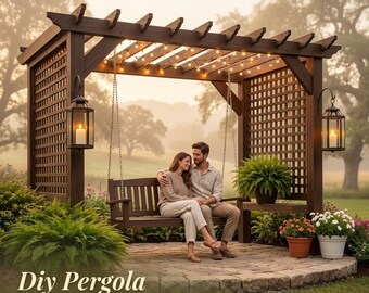 DIY Wooden Pergola Outdoor Room Plans PDF | Backyard Patio Garden Pergola Woodworking Blueprint Build Instant Download Freestanding Design