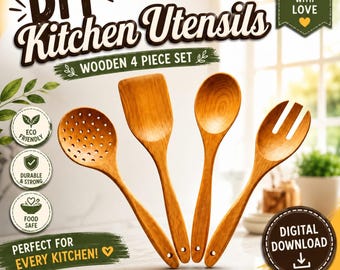 DIY Kitchen Utensils Plans PDF | Wooden Spoon Spatula Template Pattern Woodworking Bundle Carving Gift Idea Instant Download Kitchen Tools