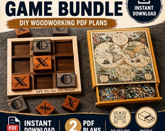 2-in-1 Wooden Game Bundle PDF - Tic Tac Toe and Puzzle Tray with Storage Woodworking Plans - Digital Download