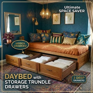 Planos para construir un diván: cama nido con almacenamiento, muebles de carpintería individuales (descarga en PDF)