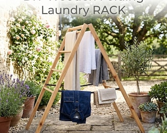 DIY Wooden Folding Laundry Rack Plans | Beginner Woodworking Blueprint (PDF Download)