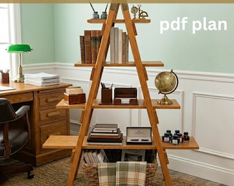 DIY Sawhorse Bookcase Plans PDF | Modern A Frame Bookshelf Woodworking Plan | Minimalist Wood Shelf Blueprint | Beginner Printable Download