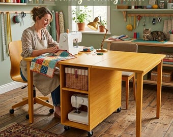 DIY Folding Sewing Table Plans, Space Saving Craft Furniture (PDF Download)