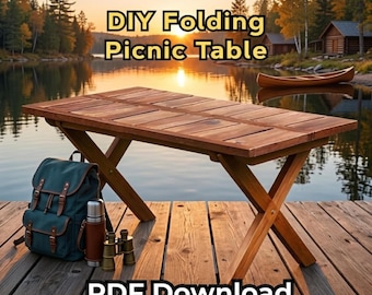 DIY Folding Picnic Table Plan PDF | Woodworking Plans Rustic Wood Outdoor Table | Garden Camping Folding Table DIY Plans