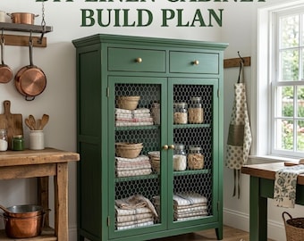 DIY Linen Cabinet Plans PDF | Farmhouse kitchen Storage Cabinet Blueprint | Mudroom Closet Organizer  Woodworking Furniture Digital Download