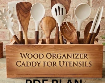 Piani PDF per organizzare utensili da cucina in legno fai da te / Progetto per porta posate da cucina / Cassetta degli attrezzi in legno / Regalo per l'inaugurazione della casa - Download digitale