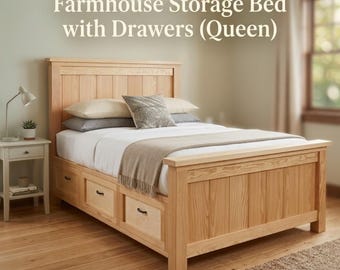 Farmhouse Storage Bed Plans | Queen King Under Bed Drawer Blueprint (PDF Download)