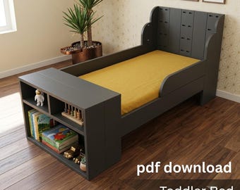 Progetti per lettino per bambini con mensole integrate / Letto contenitore in stile rustico per bambini (Download PDF)