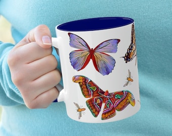 Butterfly Garden Coffee Mug, Watercolor Insect Coffee Cup, Nature Lover Gift, Colorful Pollinators Cup