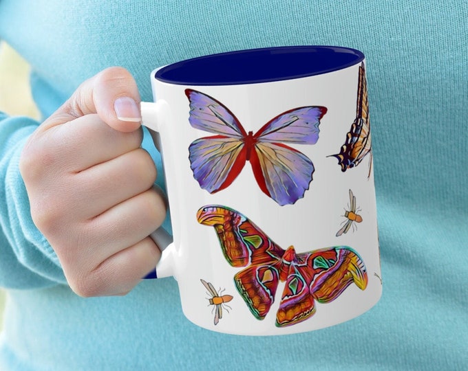 Beautiful Butterfly Mugs in 4 Color Choices, Pretty 11oz Coffee Cup