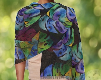 Long Scarf, Botanical Print, Lightweight Shawl Wrap