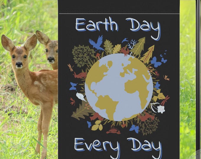 Garden Flag, Earth Day Every Day Banner with Mother Earth and Animals, Outdoor Yard Art, Eco-Friendly Sign