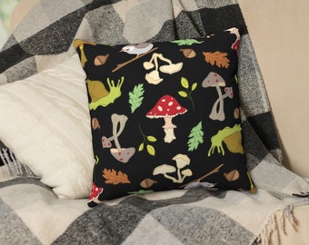Cottagecore Mushroom Pillow Cover in Soft Faux Suede, 14x14, 16x16, 18x18, 20x20, Accent Pillow Slip Cover