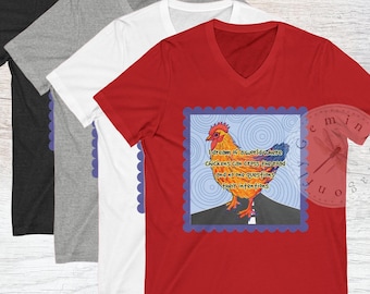 Chicken Crossing Funny V-Neck Tee Shirt, Humorous Graphic Shirt