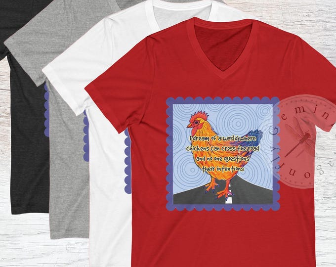 Chicken Crossing Funny V-Neck Tee Shirt, Humorous Graphic Shirt