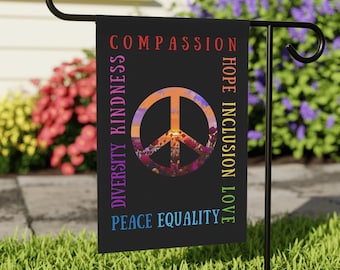 Pride Peace Flag, Kindness Love Hope Inclusion Diversity Equality Compassion Peace Sign for Yard in Rainbow Colors