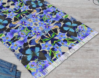 Butterfly Print Scarf, Long Lightweight Floral Wrap