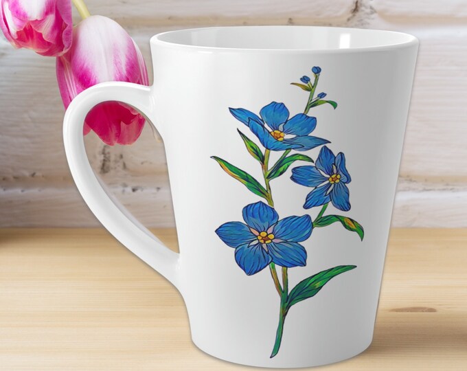 Blue Forget Me Not Latte Mug, Blue Kitchen Décor, Coffee Lover Gift, Floral Coffee Cup