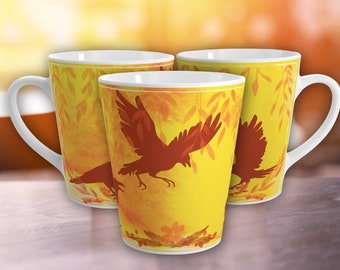 Crow Latte Mug, Crow Lover Gift, Bird Lover Mug, Nature Coffee Cup, Unique Crow Gift, Sunny Morning Sky Mug