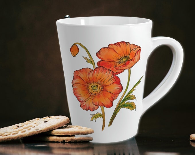 Red Poppies Latte Mug, Remembrance Gift, Bright Coffee Cup