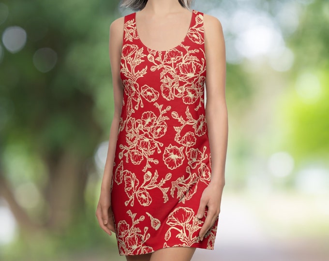 Red Poppy Print Racerback Dress or Tunic Top