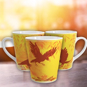 Crow Latte Mug: Sunny Morning Sky, Bird Lover Gift