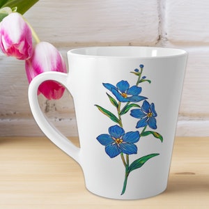 Blue Forget Me Not Latte Mug, Blue Kitchen Décor, Coffee Lover Gift, Floral Coffee Cup