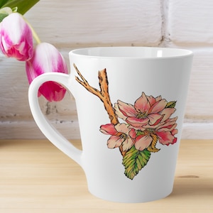 Pink Cherry Blossom Latte Mug: Floral Coffee Lover Gift