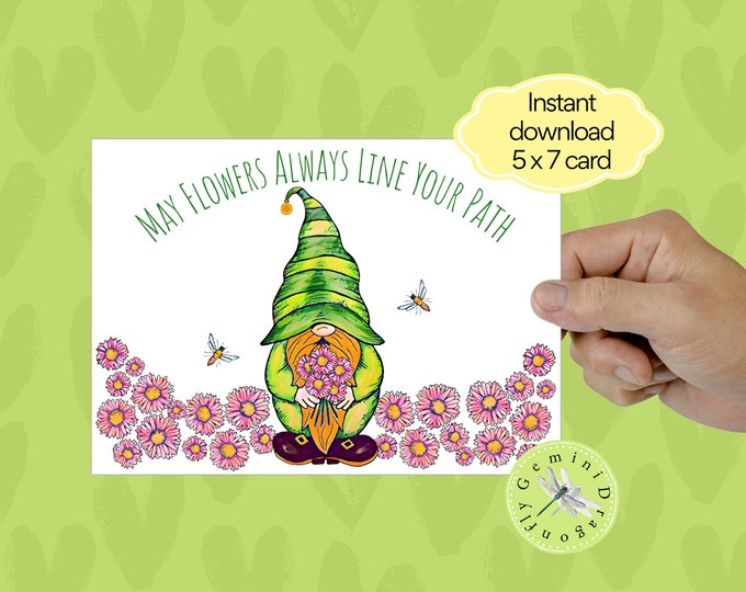 Printable St. Patrick's Day Card with Gnome and Irish Blessing, Instant Download 7 x 5 Inch Gnome Card