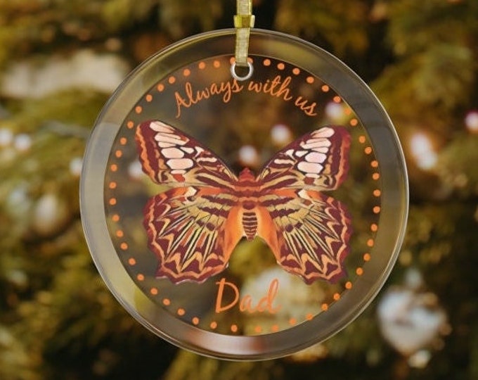 Dad Remembrance Glass Ornament with Butterfly