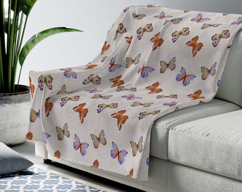 Soft Velveteen Plush Blanket with Beautiful Butterflies